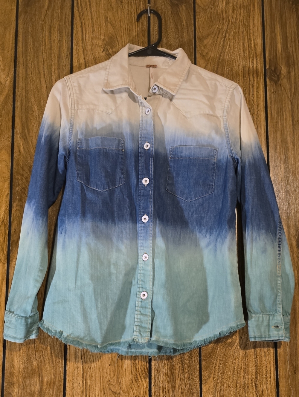 Free People Ombre Blue to Cream Button-Down Shirt